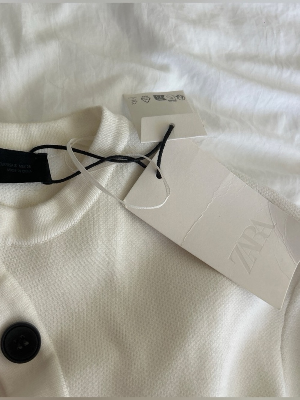 Zara Cream Crewneck Sweater with Black Buttons